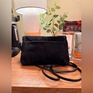 Early 90s Vintage Suede Genuine Leather Black Crossbody Bag